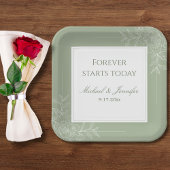 Serviette En Papier Mariage Rustique Sage Vert et Moderne Blanc