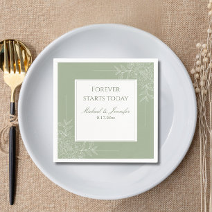 Serviette En Papier Mariage Rustique Sage Vert et Moderne Blanc