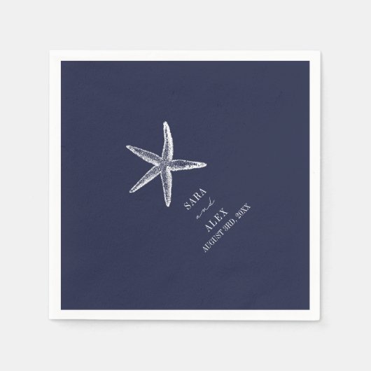 Serviette En Papier Mariage Rustique Starfish Blue Beach (Devant)
