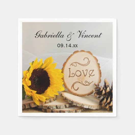 Serviette En Papier Mariage rustique Tournesol (Devant)