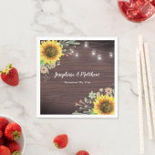 Serviette En Papier Mariage rustique Tournesol Bois Lumière (En situation)