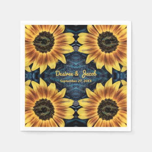 Serviette En Papier Mariage rustique Tournesol Jaune Denim Jeans Bleu (Devant)
