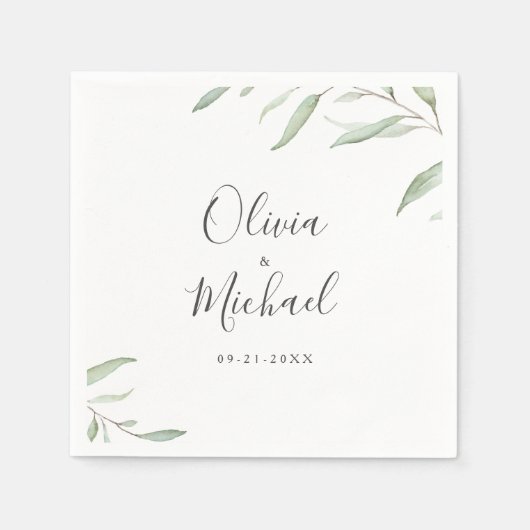 Serviette En Papier Mariage rustique verdoyante minimale (Devant)