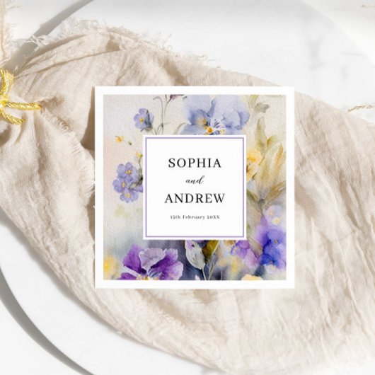 Serviette En Papier Mariage rustique violets aquarelle