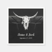 Serviette En Papier Mariage Rustique Western Noir et Blanc Taureau (Devant)