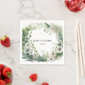 Serviette En Papier Mariage Sage Green Watercolor Peony (En situation)