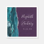 Serviette En Papier Mariage Script Géode d'Agate Turquoise Argent Viol (Devant)