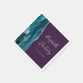 Serviette En Papier Mariage Script Géode d'Agate Turquoise Argent Viol (Coin)