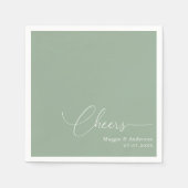 Serviette En Papier Mariage Script Sage Vert Cheers (Devant)