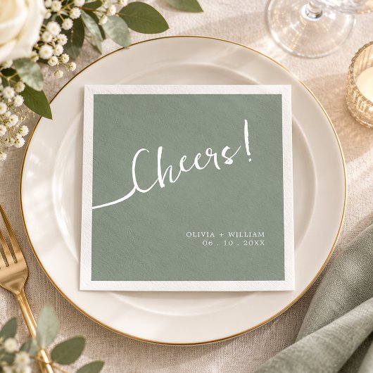 Serviette En Papier Mariage Script Sage Vert Cheers