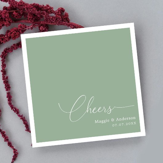 Serviette En Papier Mariage Script Sage Vert Cheers
