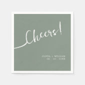 Serviette En Papier Mariage Script Sage Vert Cheers (Devant)