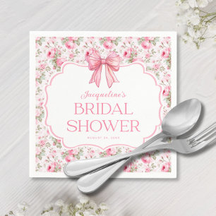 Serviette En Papier Mariage Shabby Chic Rose Ruban Rose