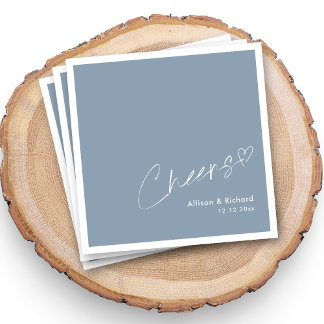 Serviette En Papier Mariage Signature Dusty Blue de la Côte Fait de Jo