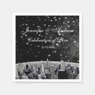 Serviette En Papier Mariage silhouette de NYC gravée #2 Noir Blanc Cœu