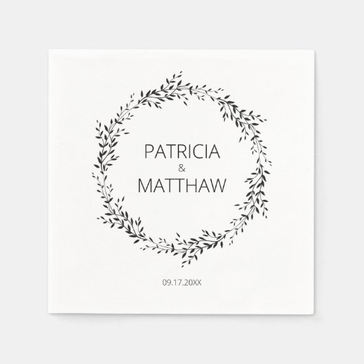 Serviette En Papier Mariage silhouette élégant de feuilles (Devant)