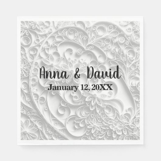 Serviette En Papier Mariage Silver Paper Quilling Daisy Design (Devant)