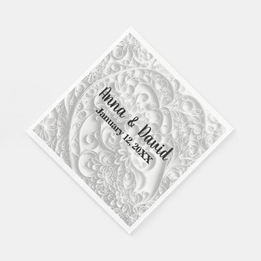 Serviette En Papier Mariage Silver Paper Quilling Daisy Design (Coin)