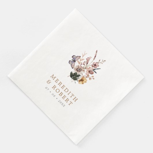 Serviette En Papier Mariage simple automne Fleurs sauvages (Coin)