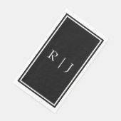 Serviette En Papier Mariage simple blanc avec monogramme noir initial (Coin)