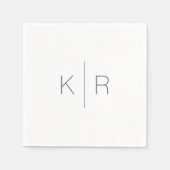 Serviette En Papier Mariage simple blanc marine bleu Monogramme (Devant)