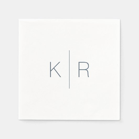 Serviette En Papier Mariage simple blanc marine bleu Monogramme (Devant)