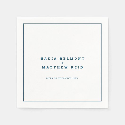 Serviette En Papier Mariage simple bleu marine minimal (Devant)