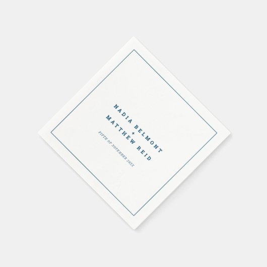 Serviette En Papier Mariage simple bleu marine minimal (Coin)