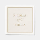 Serviette En Papier Mariage simple classique beige et or (Devant)