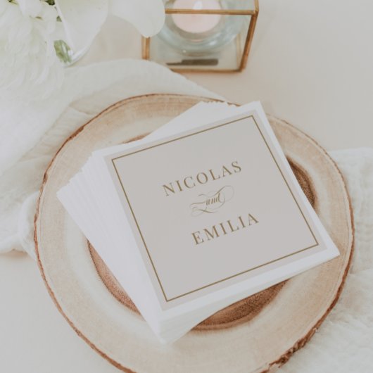 Serviette En Papier Mariage simple classique beige et or