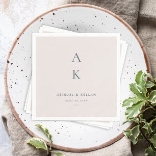 Serviette En Papier Mariage simple de Monogramme bleu marine moderne