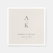 Serviette En Papier Mariage simple de Monogramme bleu marine moderne (Devant)