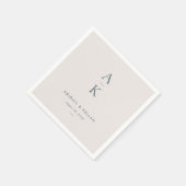 Serviette En Papier Mariage simple de Monogramme bleu marine moderne (Coin)