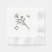 Serviette En Papier Mariage simple de monogramme floral noir et blanc (Devant)