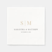 Serviette En Papier Mariage simple Elegant blanc gris or (Devant)