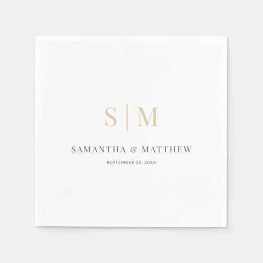 Serviette En Papier Mariage simple Elegant blanc gris or (Devant)
