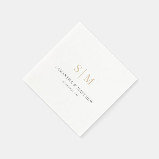 Serviette En Papier Mariage simple Elegant blanc gris or (Coin)