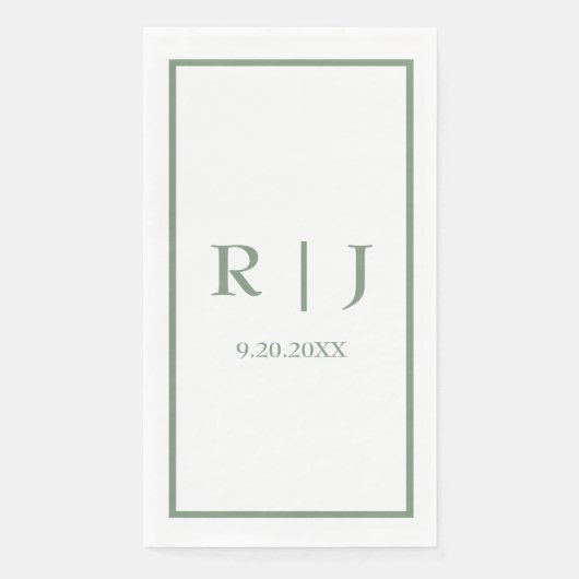 Serviette En Papier Mariage Simple Élégant de Luxe Monogrammes Vert Sa (Devant)