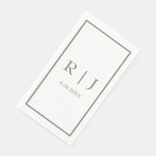 Serviette En Papier Mariage Simple Élégant de Luxe Monogrammes Vert Sa (Coin)