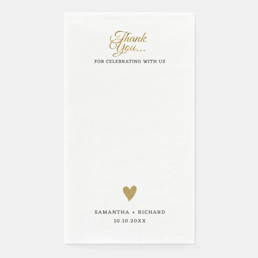 Serviette En Papier Mariage simple Elegant Gold Heart Merci (Devant)