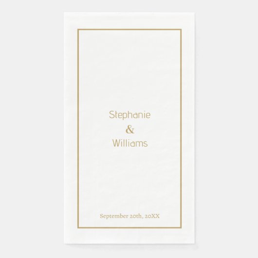 Serviette En Papier Mariage Simple Élégant Minimal Or Blanc (Devant)