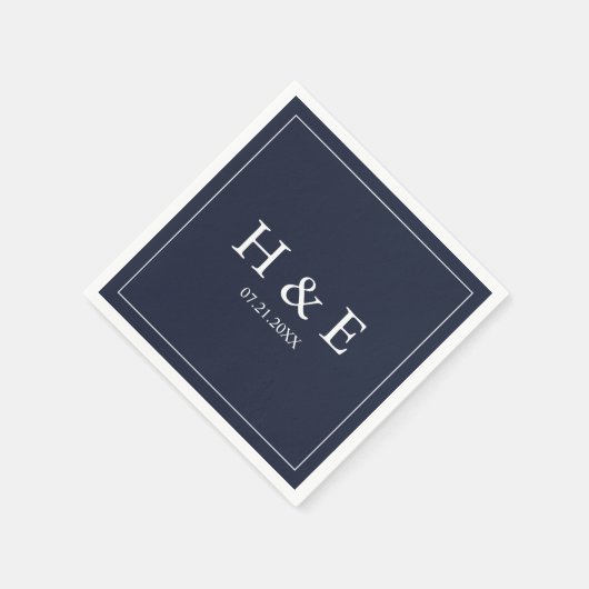 Serviette En Papier Mariage simple Élégant Monogrammes (Coin)