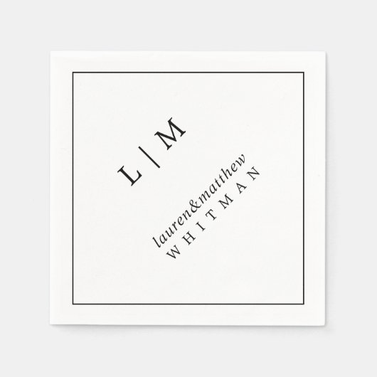 Serviette En Papier Mariage simple Elegant noir et blanc (Devant)