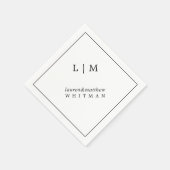 Serviette En Papier Mariage simple Elegant noir et blanc (Coin)