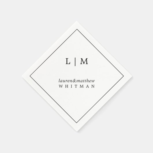 Serviette En Papier Mariage simple Elegant noir et blanc (Coin)