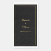Serviette En Papier Mariage Simple Élégant Nom Noir Or (Devant)