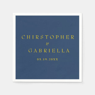 Serviette En Papier Mariage simple et formel bleu marine et or