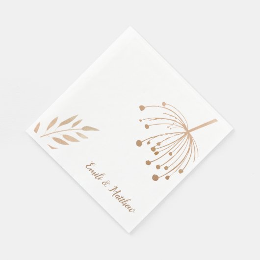 Serviette En Papier Mariage simple floral botanique or (Coin)
