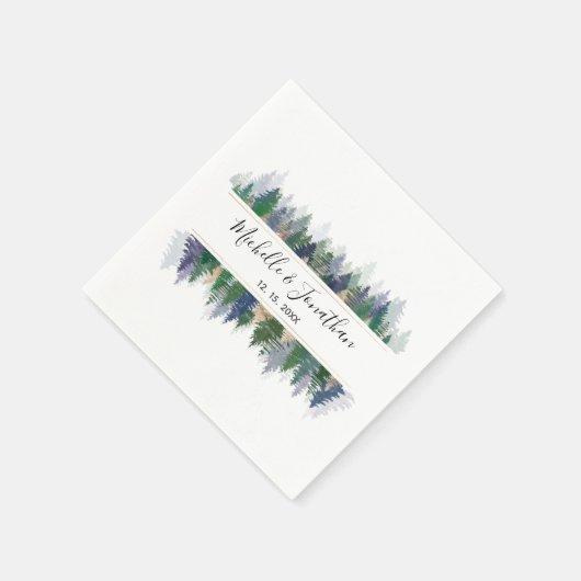 Serviette En Papier Mariage simple Lavender Vert Pin Or Arbres (Coin)