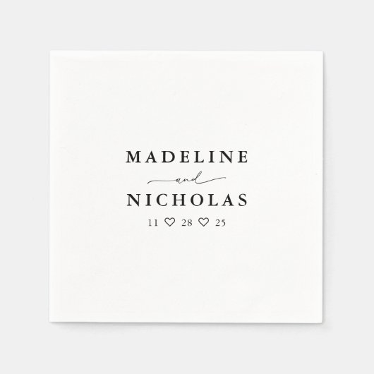 Serviette En Papier Mariage Simple Moderne Noir Et Blanc (Devant)